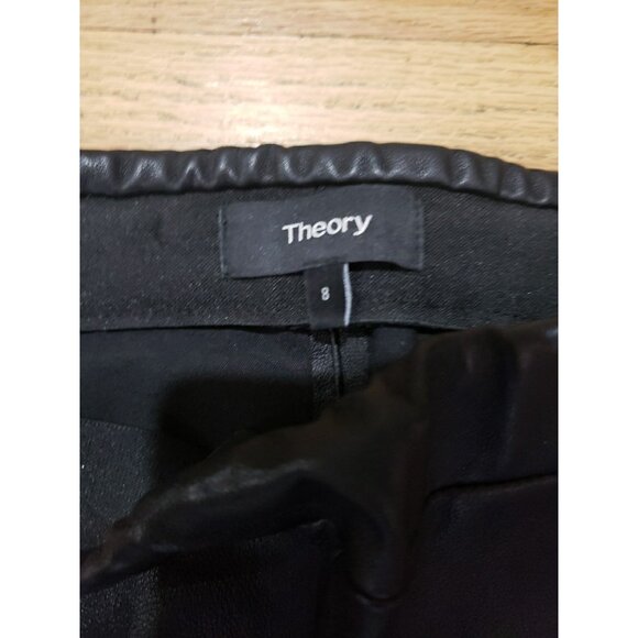 Theory Pants Black Lamb Adbelle Leather Stretch  Leggings Size 8 Elastic Waist - Picture 7 of 13